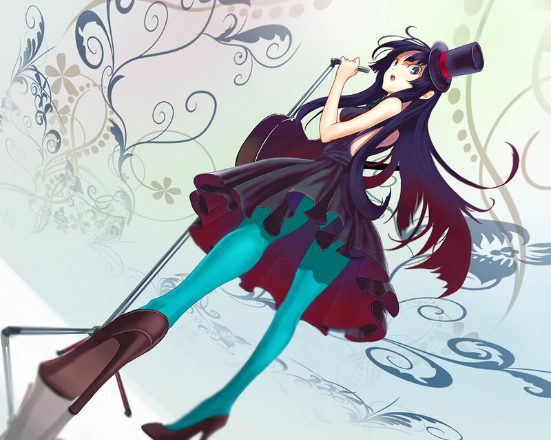 Anime Girl Singing — Black, Dramatic, Digital Art, Microphone
