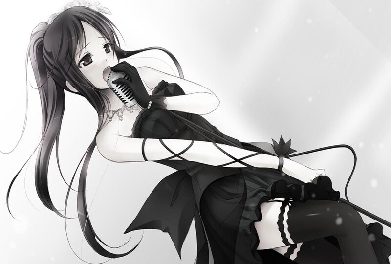 Anime Girl Singing — Black, Dramatic, Microphone