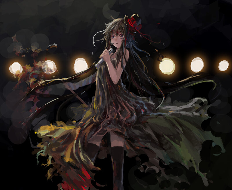 Anime Girl Singing — Black, Dramatic, Night
