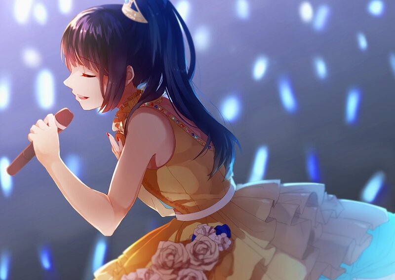 Anime Girl Singing — Blue, Dramatic, Night, Digital Art