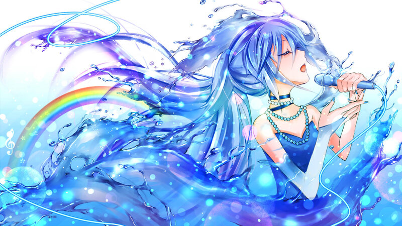 Anime Girl Singing — Blue, Dynamic, Digital Art