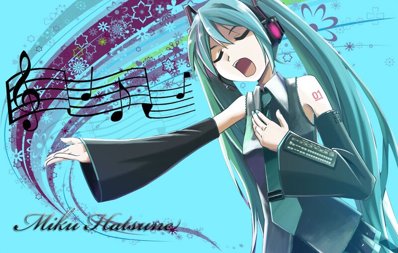 Anime Girl Singing — Blue, Energetic, Digital Art