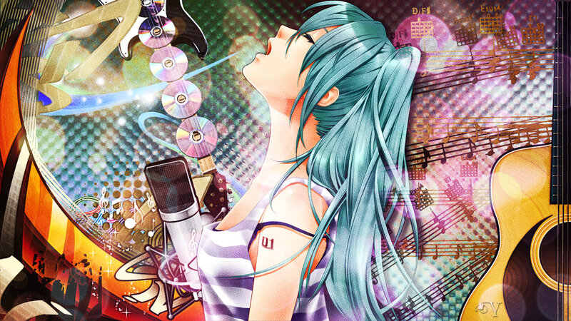 Anime Girl Singing — Blue, Energetic