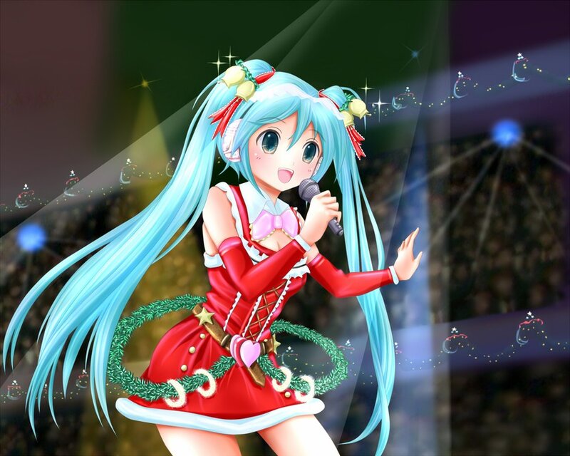 Anime Girl Singing — Blue, Festive
