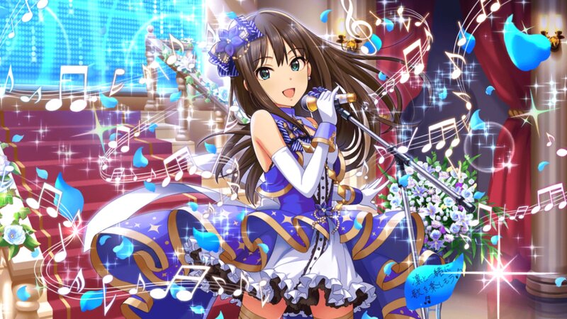Anime Girl Singing — Blue, Joyful, Microphone