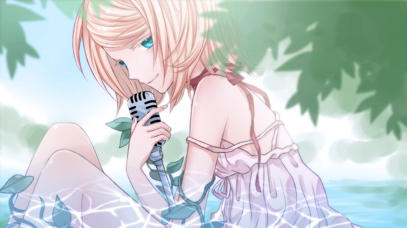 anime girl singing by water