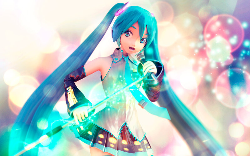 Anime Girl Singing — Cyan, Energetic, 3d Render