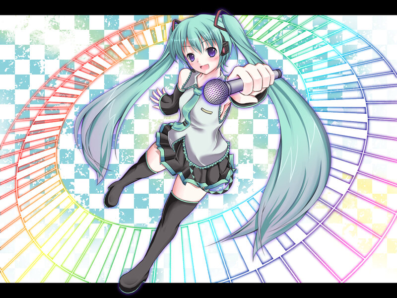 Anime Girl Singing — Cyan, Energetic, Digital Art, Microphone, Cat Ears