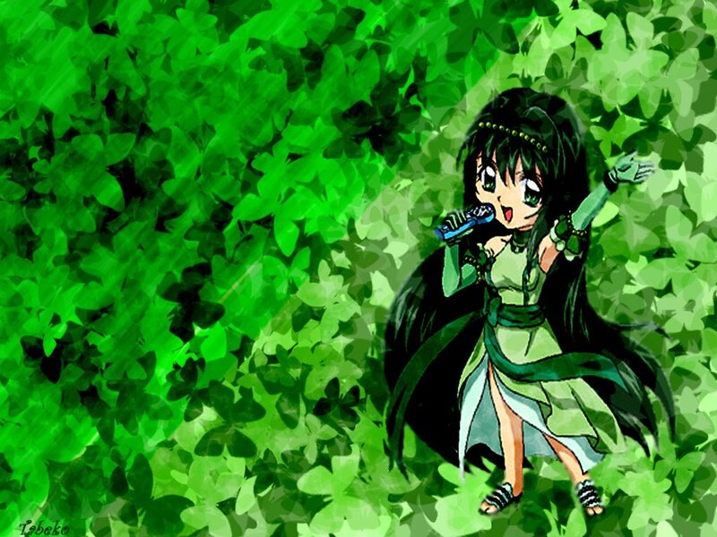 Anime Girl Singing — Green, Energetic, Microphone