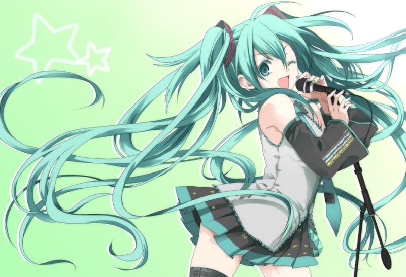 Anime Girl Singing — Green, Energetic