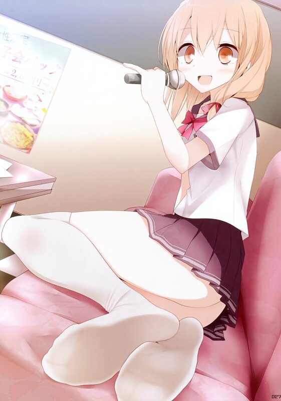 Anime girl singing in a karaoke room