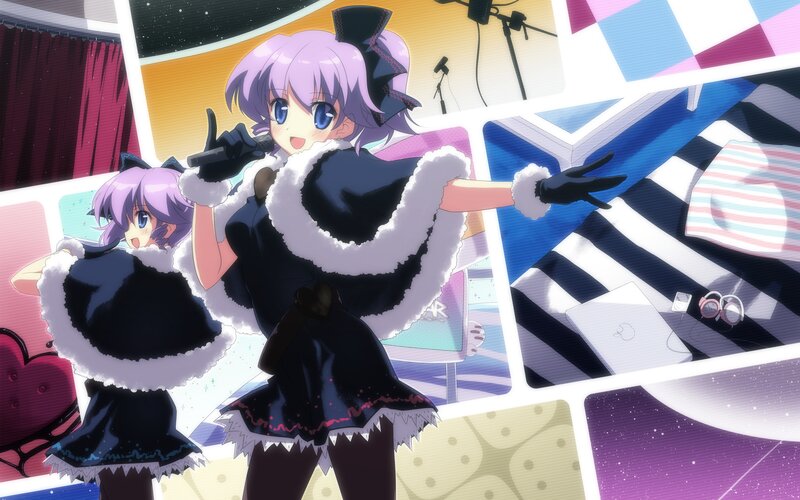 anime girl singing in collage