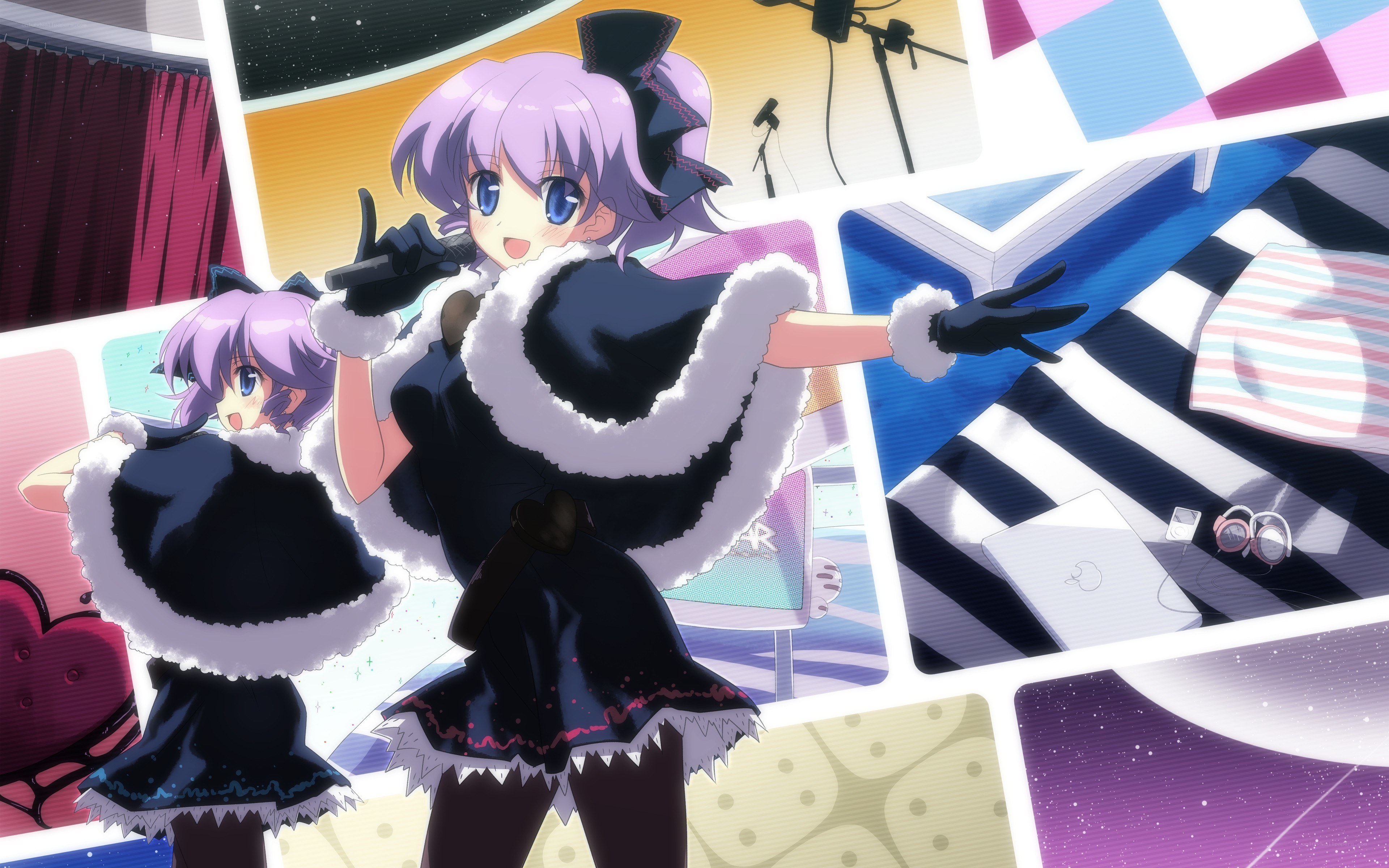 anime girl singing in collage