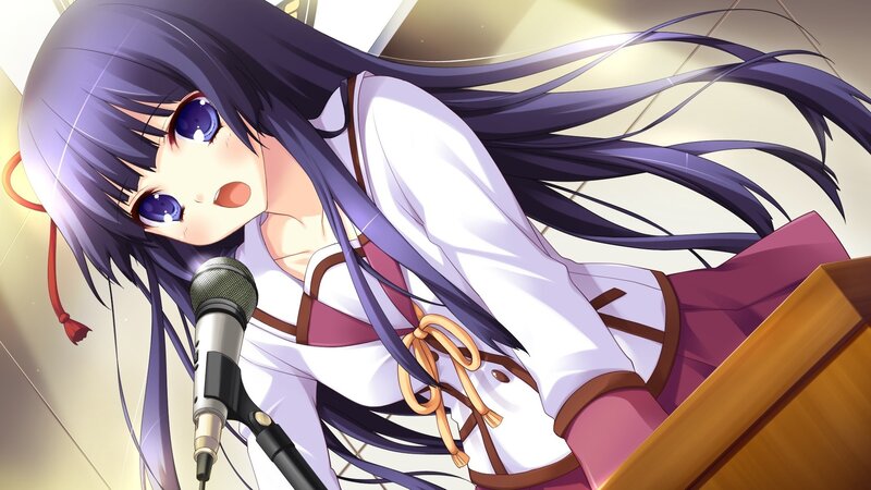 anime girl singing into microphone