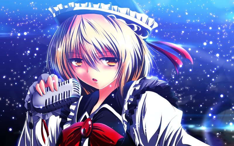anime girl singing into microphone