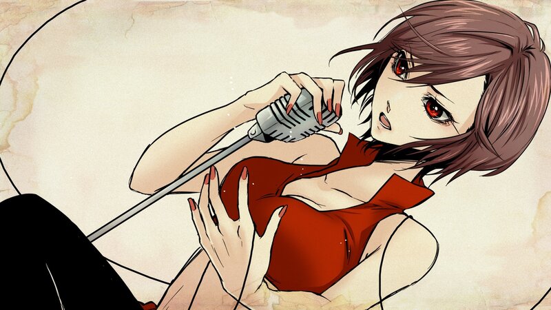 anime girl singing into microphone