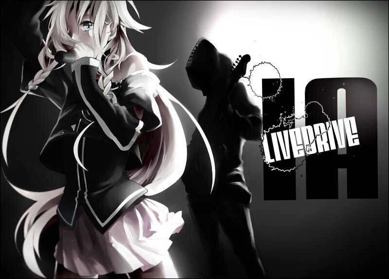 Anime Girl Singing into Microphone — Black, Dramatic, Digital Art