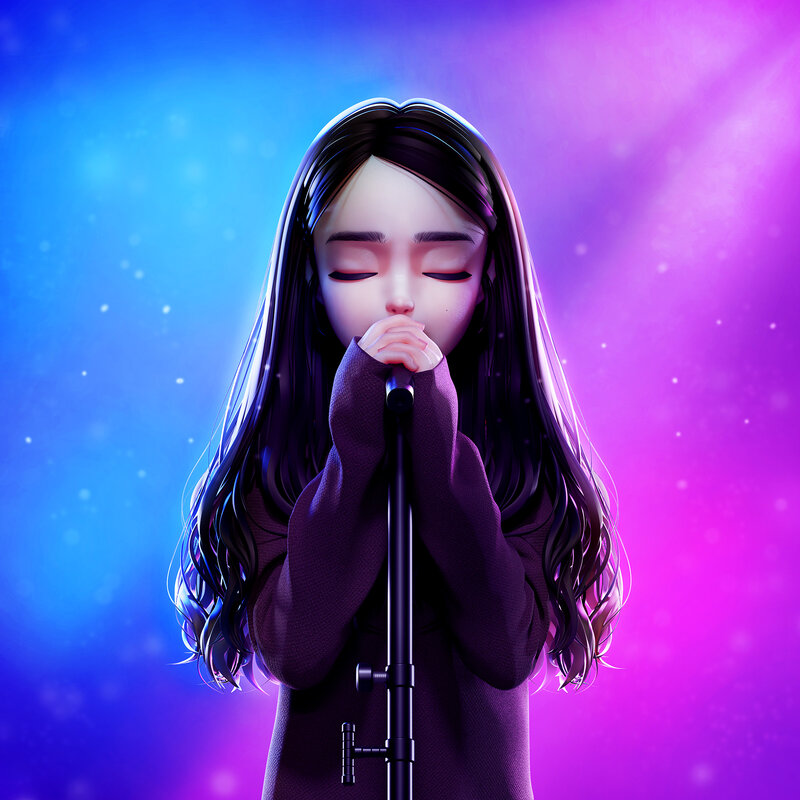 Anime Girl Singing into Microphone — Blue, Dramatic