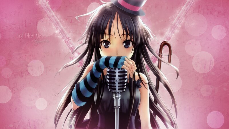Anime Girl Singing into Microphone — Pink, Musical