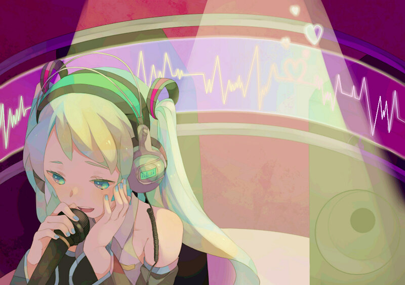 Anime Girl Singing into Microphone — Purple, Dreamy