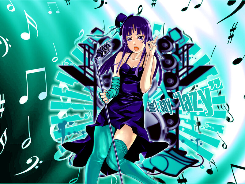Anime Girl Singing into Microphone — Purple, Energetic
