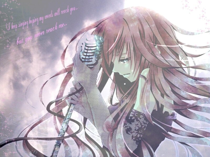 Anime Girl Singing into Microphone — Purple