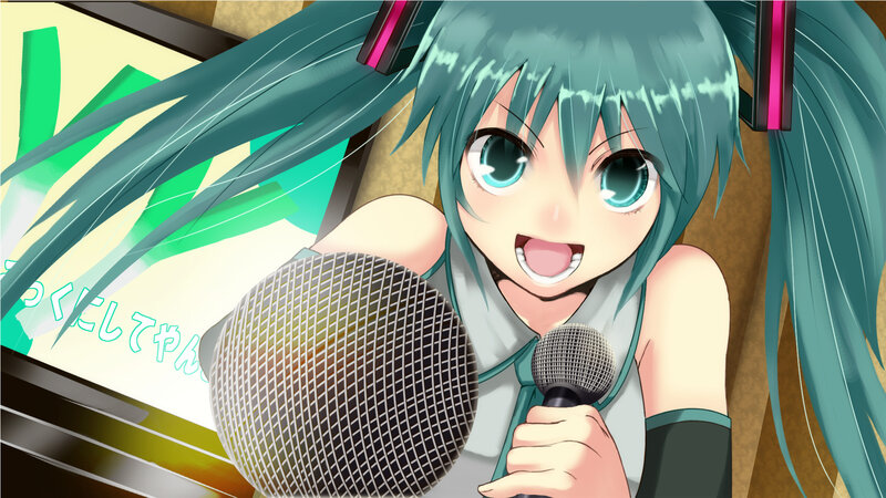 Anime Girl Singing into Microphone — Teal