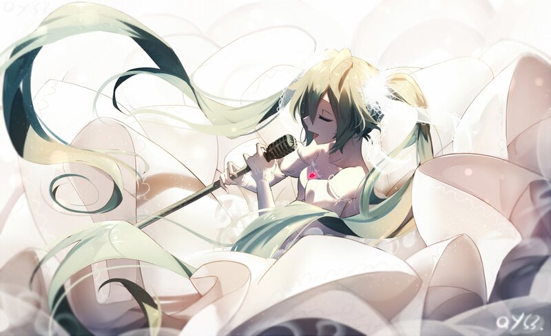 Anime Girl Singing into Microphone — White