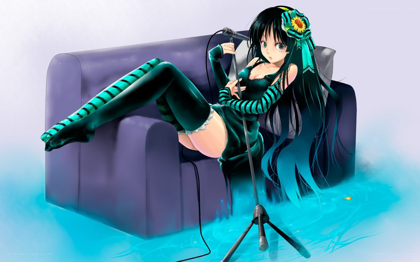 anime girl singing on couch