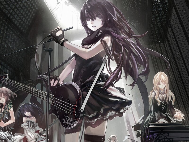 Anime Girl Singing on Stage — Black