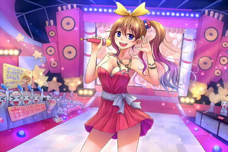 Anime Girl Singing on Stage — Pink, Energetic