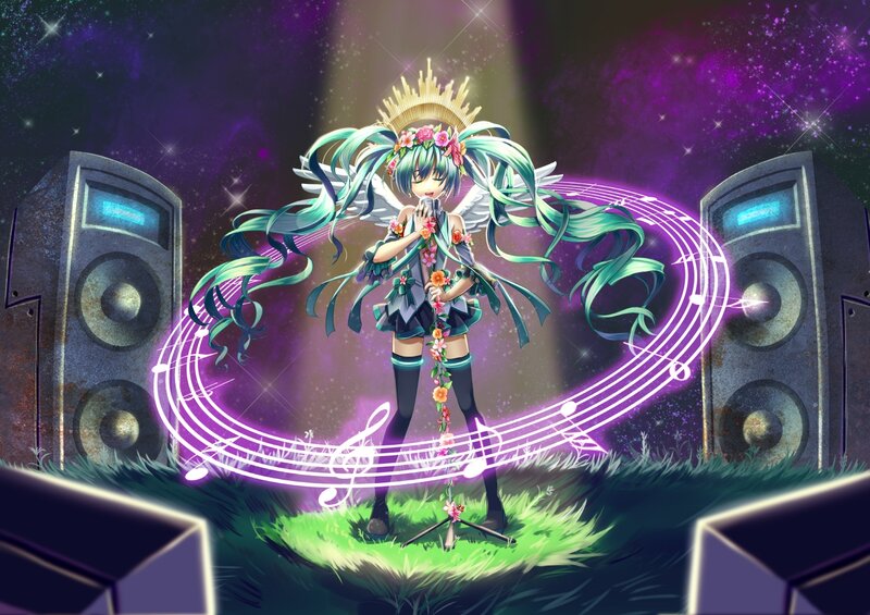 Anime Girl Singing on Stage — Purple, Dramatic, Night