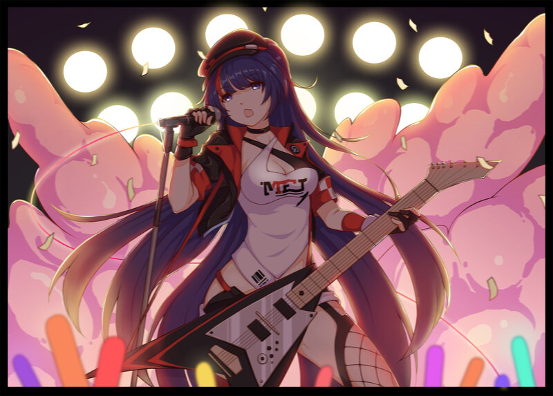 Anime Girl Singing on Stage — Purple, Energetic, Night, Digital Art