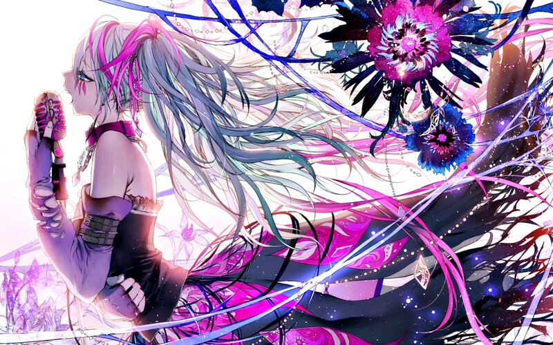 Anime Girl Singing — Pink, Dramatic, Digital Art, Microphone