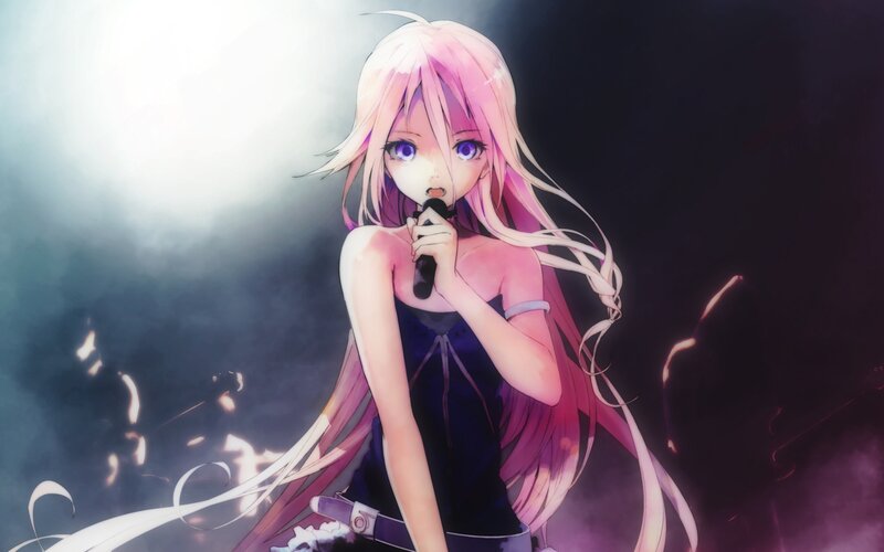 Anime Girl Singing — Pink, Dramatic, Digital Art