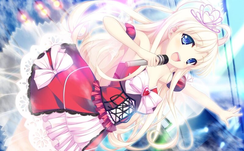 Anime Girl Singing — Pink, Energetic, Microphone, Stage Lights, Dress