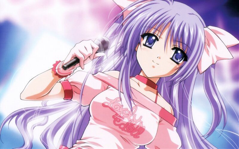 Anime Girl Singing — Purple, Dramatic, Microphone, Cat Ears