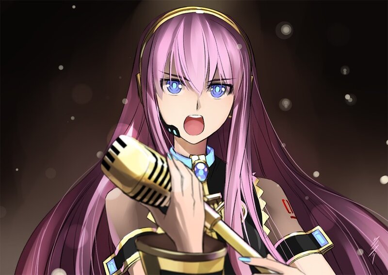 Anime Girl Singing — Purple, Dramatic, Night, Digital Art, Microphone