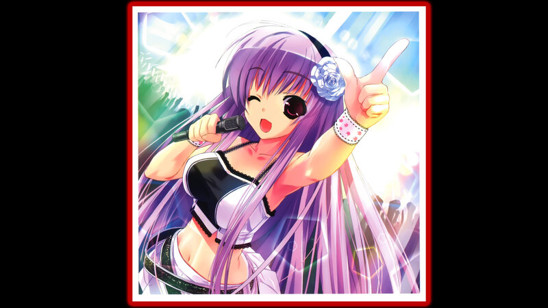 Anime Girl Singing — Purple, Energetic, Microphone, Flower