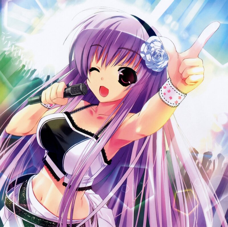Anime Girl Singing — Purple, Energetic, Microphone