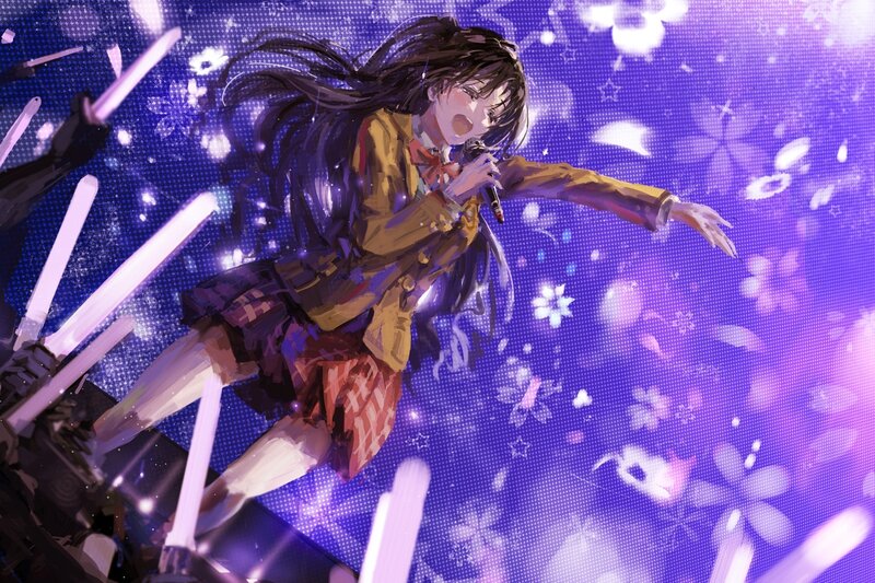Anime Girl Singing — Purple, Energetic, Night, Digital Art