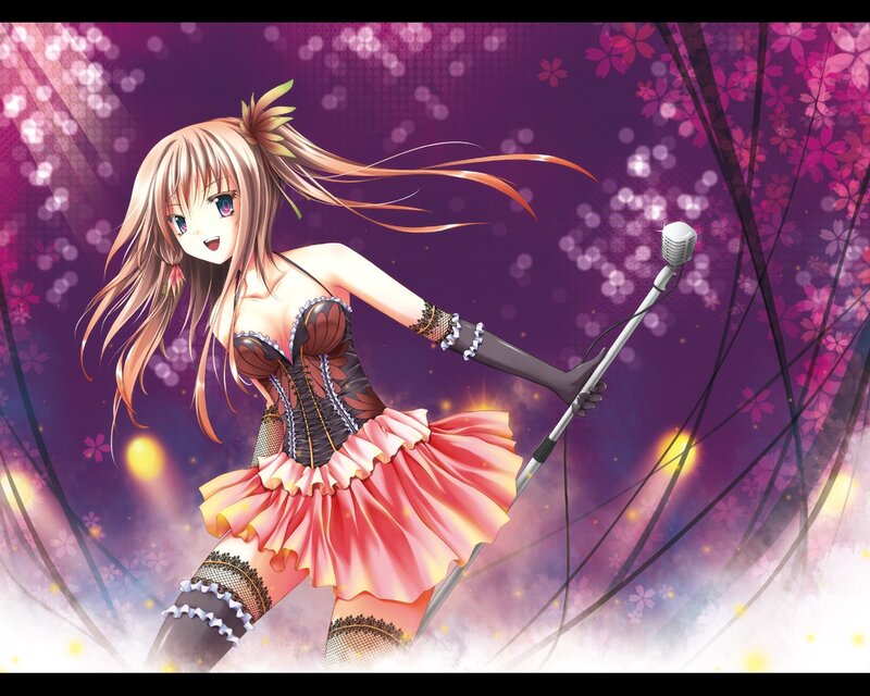 Anime Girl Singing — Purple, Energetic, Night, Microphone, Skirt
