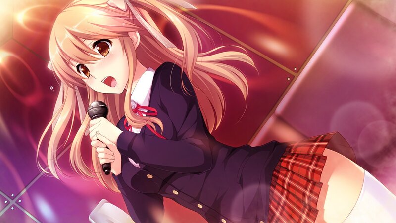 Anime Girl Singing — Red, Dramatic, Microphone, School Uniform
