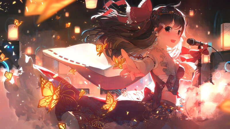 Anime Girl Singing — Red, Dramatic, Night, Digital Art, Microphone