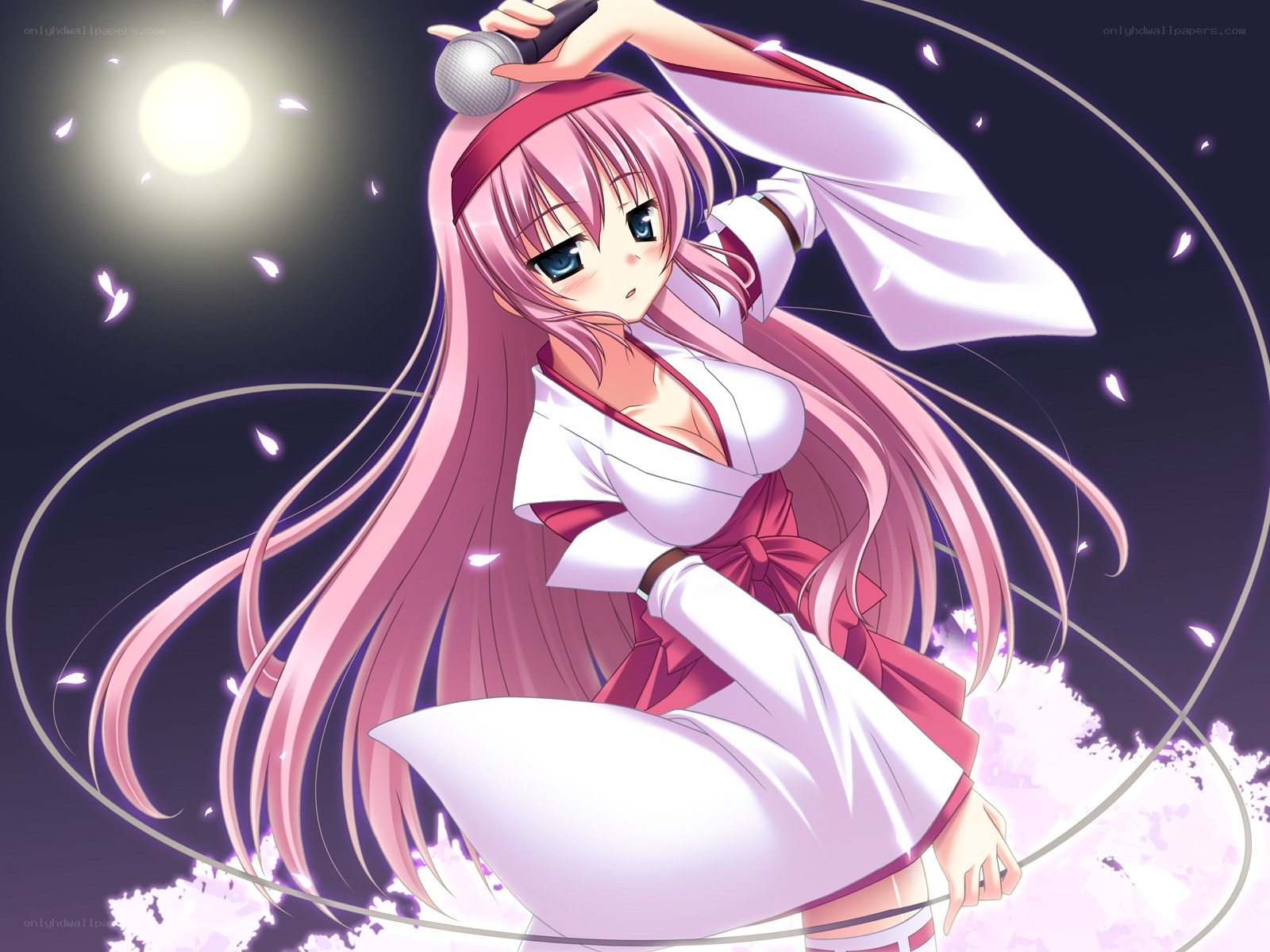 anime girl singing under moonlight