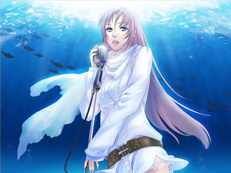 anime girl singing underwater