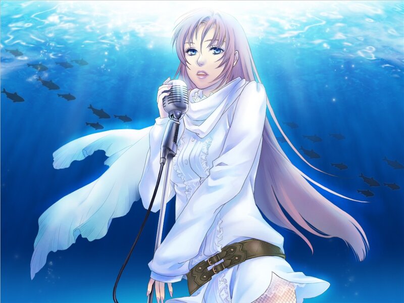 Anime Girl Singing Underwater — Blue