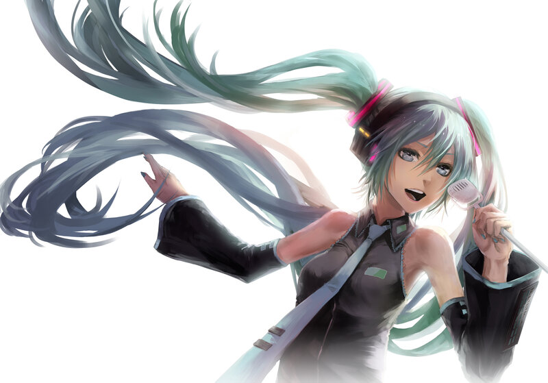 Anime Girl Singing — White, Dynamic, Digital Art