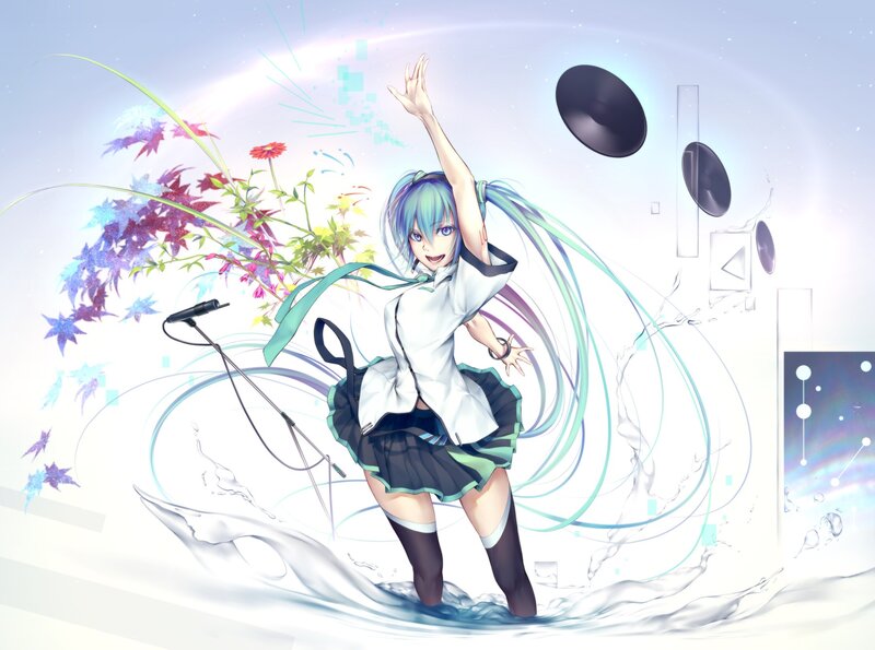 Anime Girl Singing — White, Energetic, Digital Art, Microphone