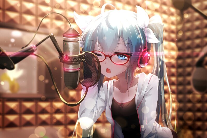 Anime Girl Singing — White, Focused, Digital Art, Microphone